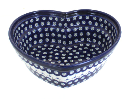 Polish Pottery Flowering Peacock Large Heart Bowl