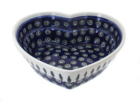 Polish Pottery Peacock Large Heart Bowl