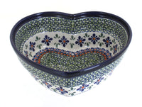Polish Pottery Mosaic Flower Large Heart Bowl