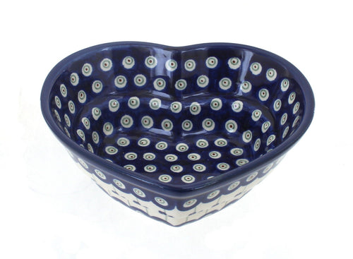 Polish Pottery Flowering Peacock Small Heart Bowl