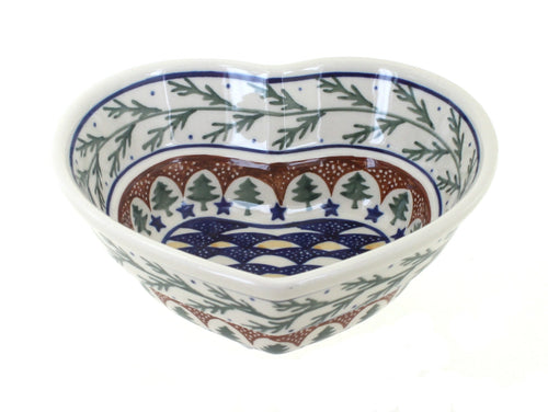 Polish Pottery Evergreen Small Heart Bowl
