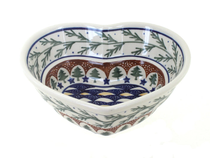 Polish Pottery Evergreen Small Heart Bowl