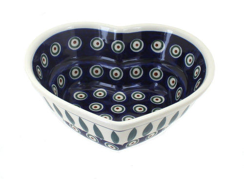 Polish Pottery Peacock Small Heart Bowl