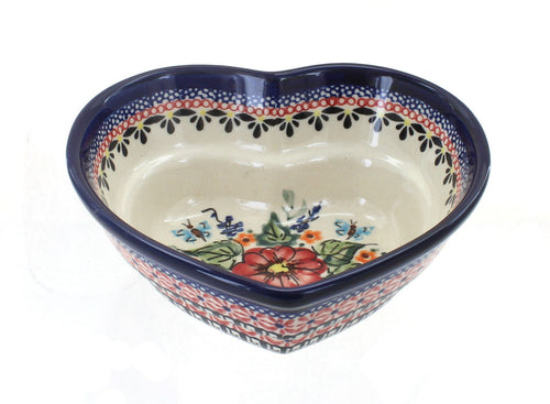 Polish Pottery Floral Butterfly Small Heart Bowl