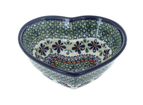 Polish Pottery Mosaic Flower Small Heart Bowl