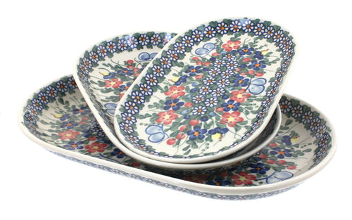 Polish Pottery Garden Butterfly 3 Piece Oval Server Set