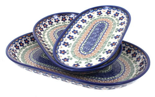Aztec Flower 3 Piece Oval Server Set Polish Pottery