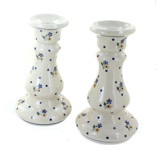 Polish Pottery Country Meadow Candlestick Pair