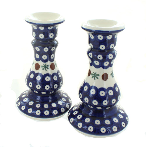 Polish Pottery Nature Candle Stick Pair