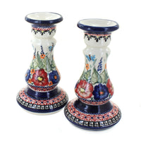 Polish Pottery Floral Butterfly Candle Stick Pair