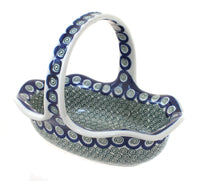 Polish Pottery Peacock Swirl Basket