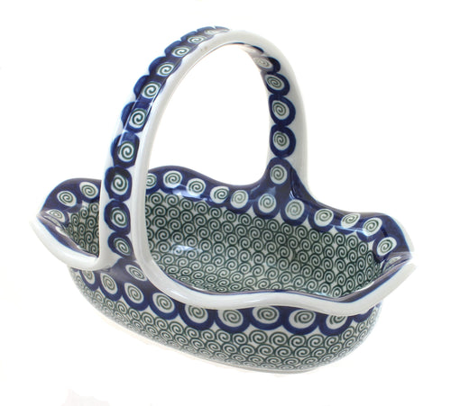 Polish Pottery Peacock Swirl Basket