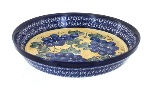 Polish Pottery Grapes Pie Plate with Cobalt Trim