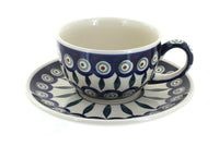 Polish Pottery Peacock Cup & Saucer