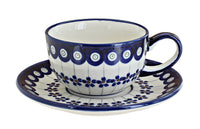 Polish Pottery Flowering Peacock Cup & Saucer