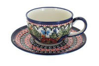 Polish Pottery Floral Butterfly Cup & Saucer