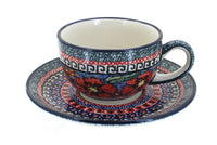 Polish Pottery Jungle Flower Cup & Saucer