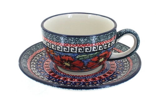 Polish Pottery Jungle Flower Cup & Saucer