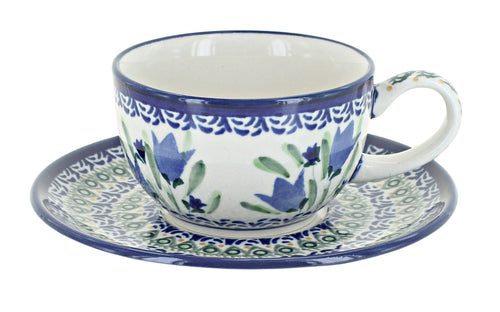 Polish Pottery Blue Tulip Cup & Saucer