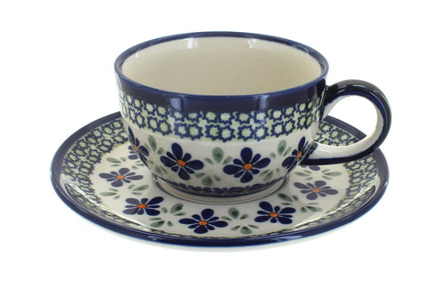 Polish Pottery Mosaic Flower Cup & Saucer
