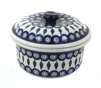 Polish Pottery Peacock Round Baker with Lid