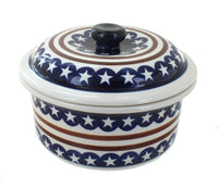 Polish Pottery Stars & Stripes Round Baker with Lid