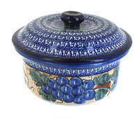 Polish Pottery Grapes Round Baker with Lid