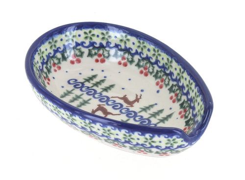 Polish Pottery Reindeer Delight Small Spoon Rest