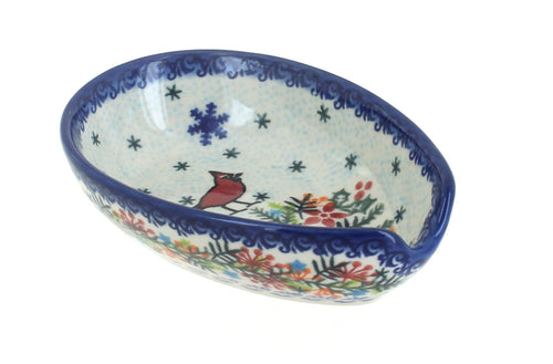 Polish Pottery Winter Cardinal Small Spoon Rest