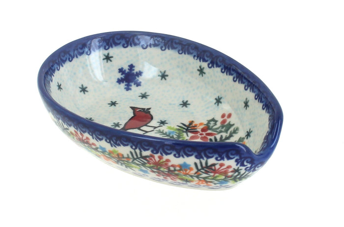 Polish Pottery Winter Cardinal Small Spoon Rest