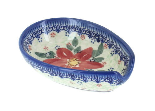 Polish Pottery Poinsettia Small Spoon Rest