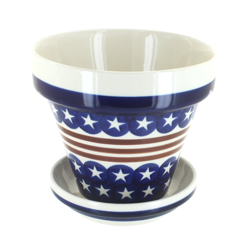 Polish Pottery Stars & Stripes Small Flower Pot