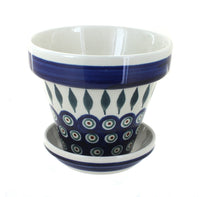 Polish Pottery Peacock Small Flower Pot