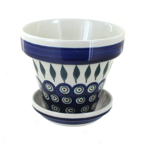 Polish Pottery Peacock Small Flower Pot