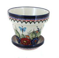 Polish Pottery Floral Butterfly Small Flower Pot