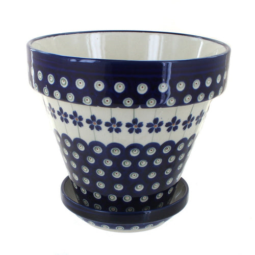 Polish Pottery Flowering Peacock Medium Flower Pot
