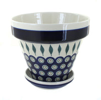 Polish Pottery Peacock Medium Flower Pot