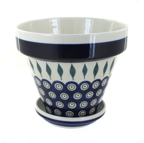 Polish Pottery Peacock Medium Flower Pot