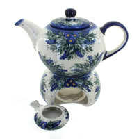 Polish Pottery Hyacinth Teapot with Warmer & Candle Holder