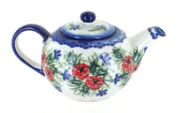 Polish Pottery Cherry Red Bouquet Large Teapot
