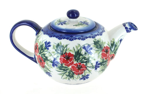 Polish Pottery Cherry Red Bouquet Large Teapot