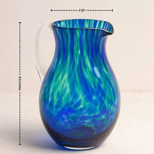 Cobalt and Green Confetti Glass Pitcher Polish Pottery