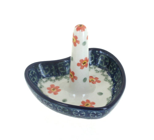Polish Pottery Peach Posy Ring Holder