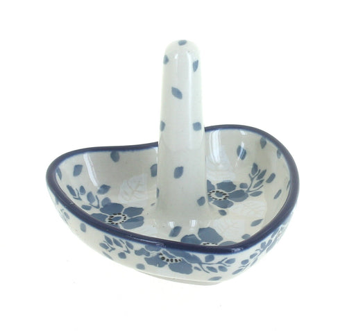 Polish Pottery Blue Fleur Ring Holder