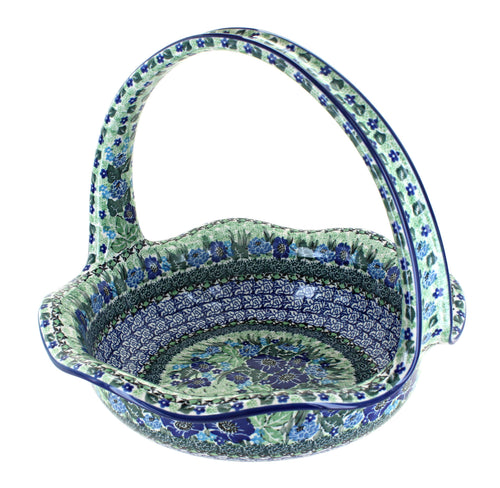 Polish Pottery Sapphire Fields Round Basket