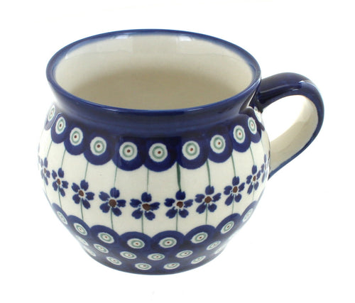 Polish Pottery Flowering Peacock Bell Shaped Mug