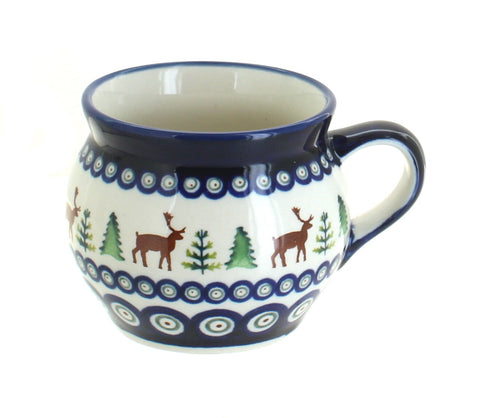 Polish Pottery Reindeer Pine Bell Shaped Mug