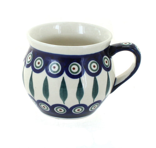 Polish Pottery Peacock Medium Bell Shaped Mug