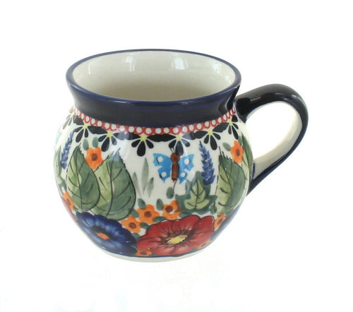 Polish Pottery Floral Butterfly Small Bell Shaped Mug