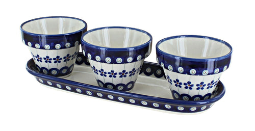 Polish Pottery Flowering Peacock Flower Pots with Tray
